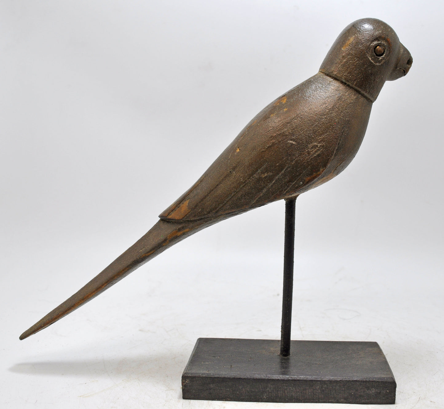 Vintage Wooden Parrot Bird Figurine on Stand Original Old Hand Carved