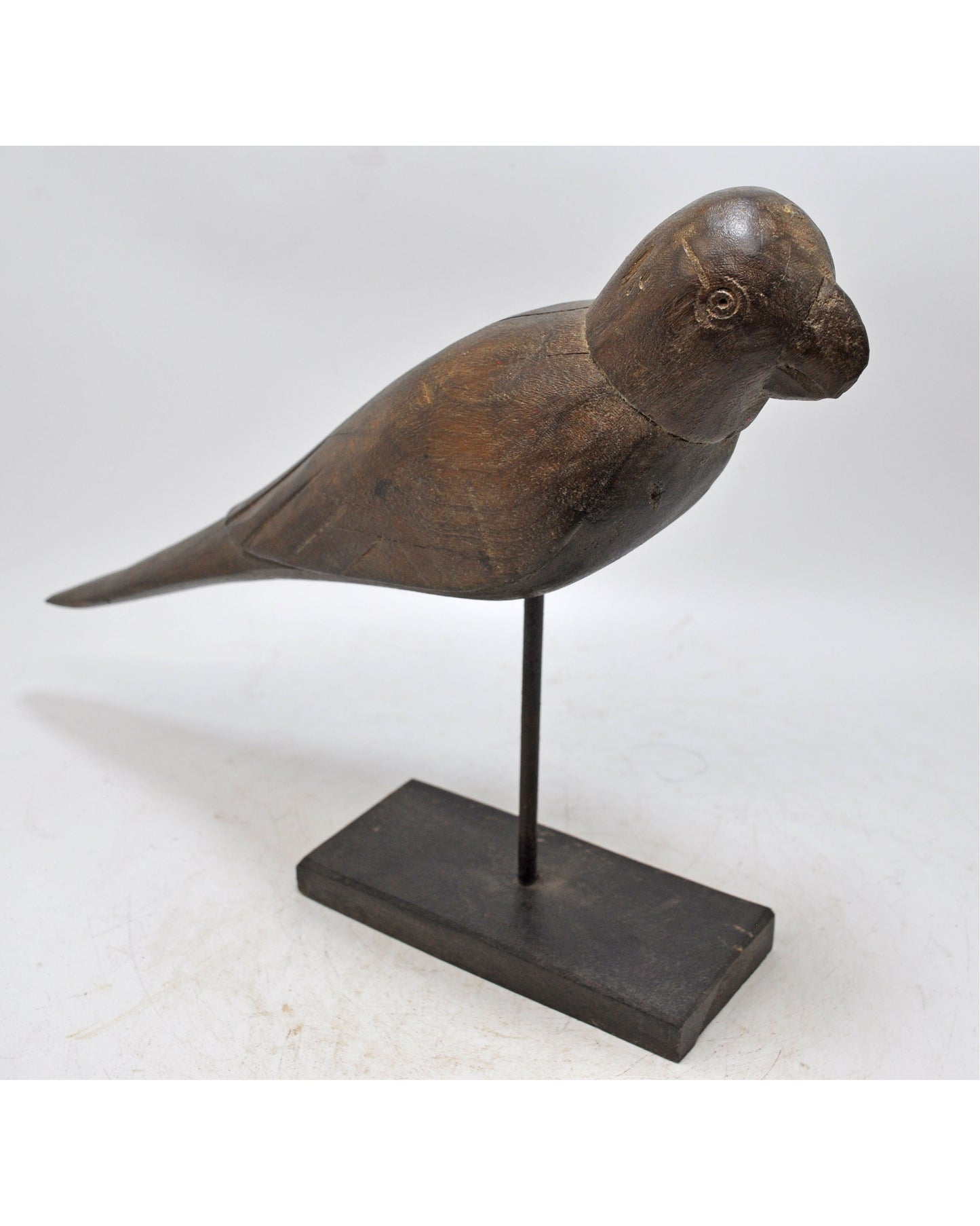 Vintage Wooden Parrot Bird Figurine on Stand Original Old Hand Carved