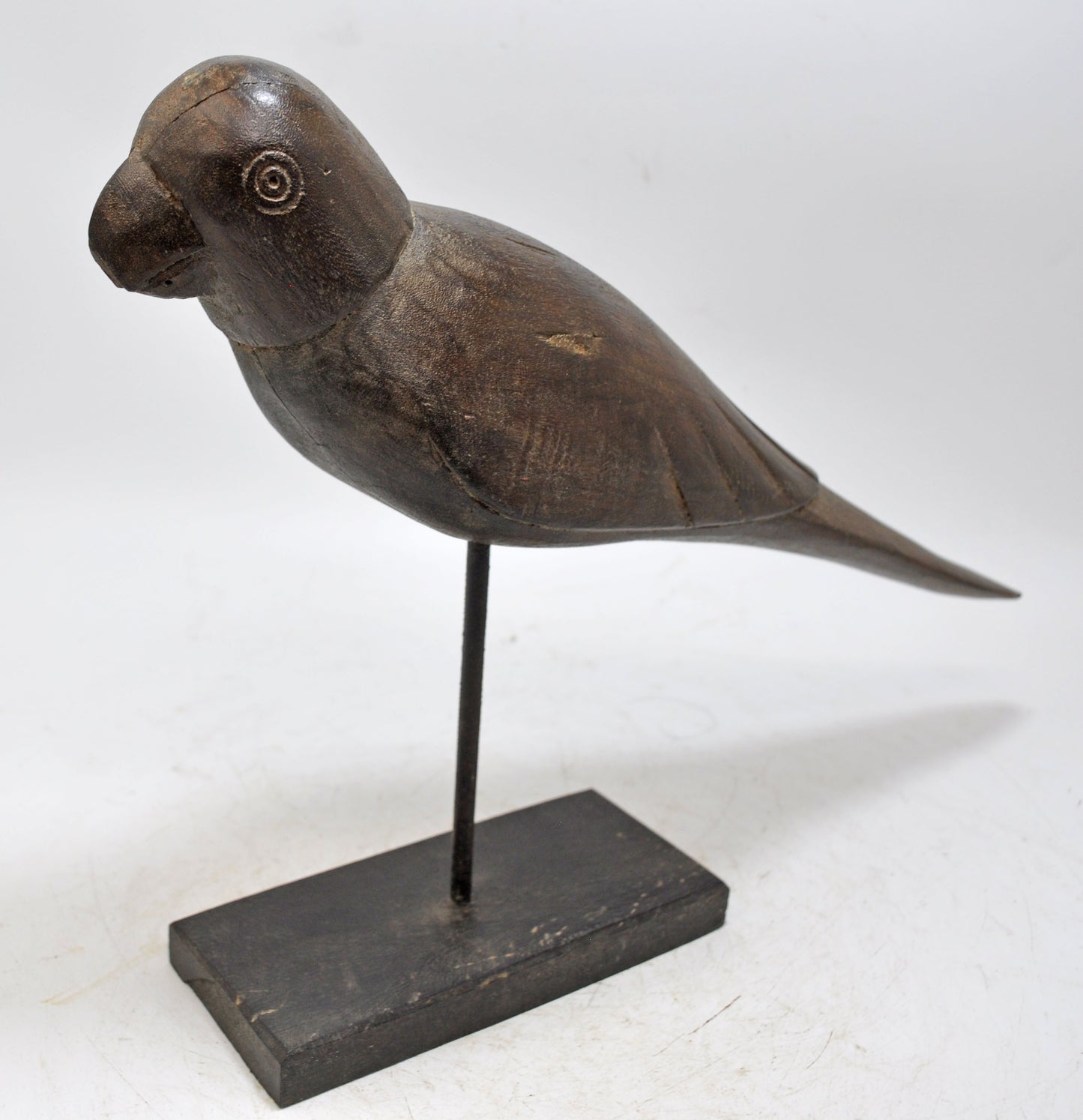 Vintage Wooden Parrot Bird Figurine on Stand Original Old Hand Carved