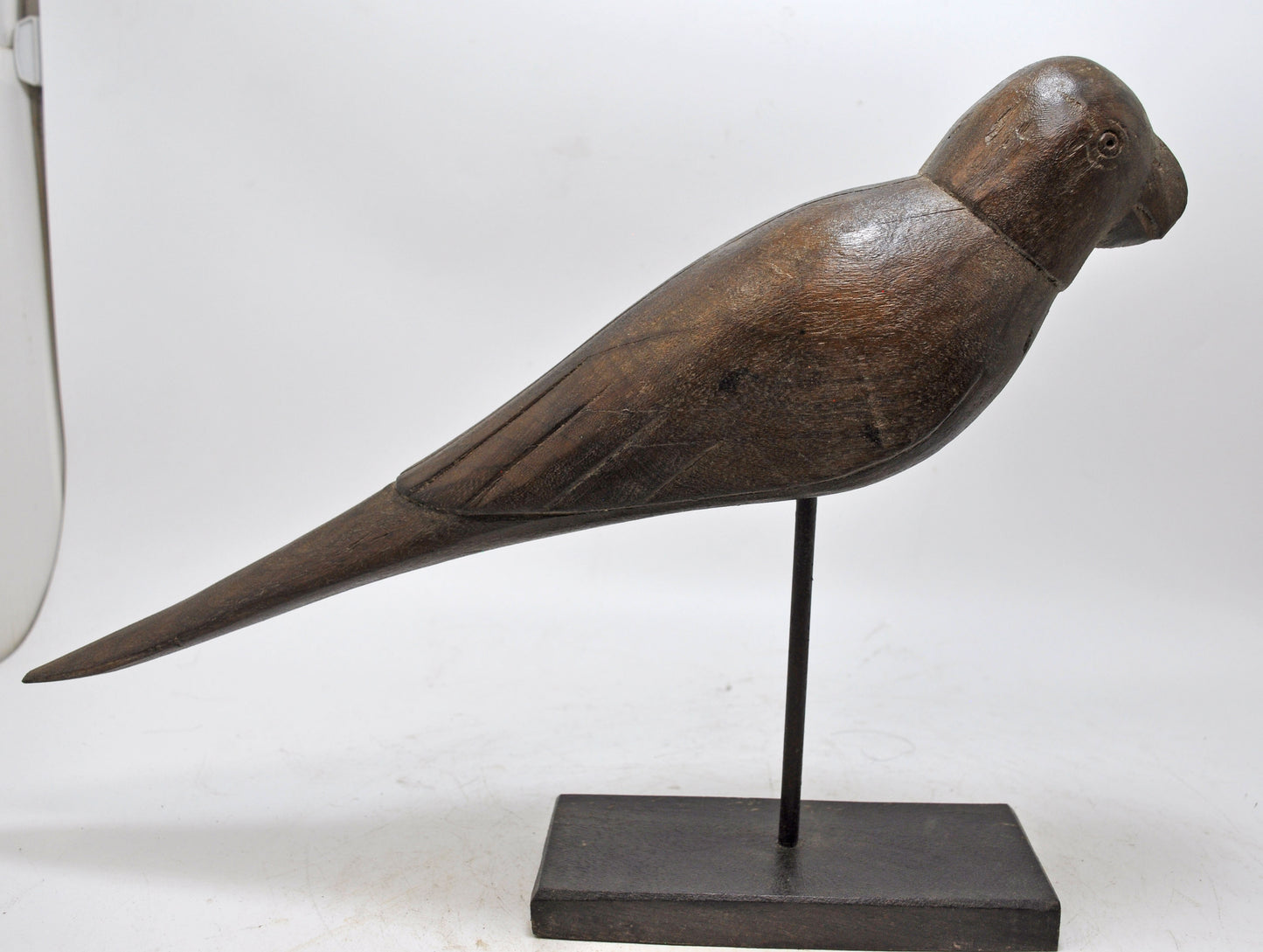 Vintage Wooden Parrot Bird Figurine on Stand Original Old Hand Carved