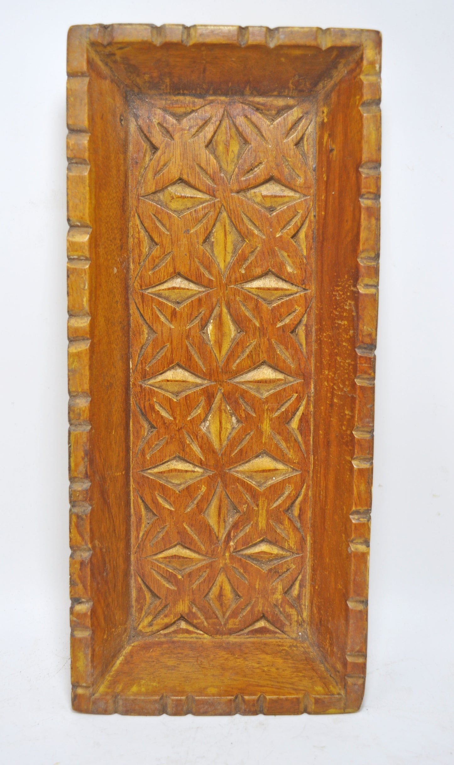 Vintage Wooden Rectangle Serving Tray Original Old Hand Carved