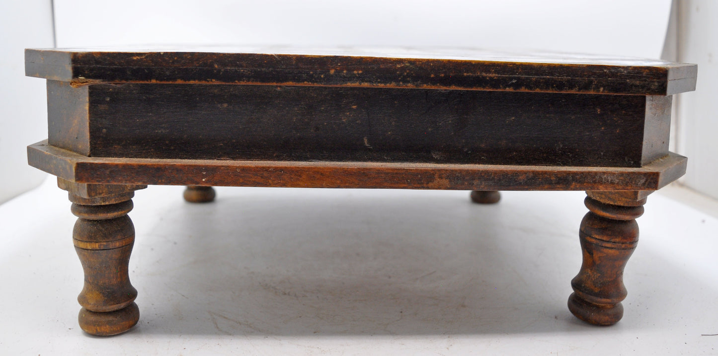 Vintage Wooden Square Choki Bajot Stool Original Old Hand Crafted Tile Fitted