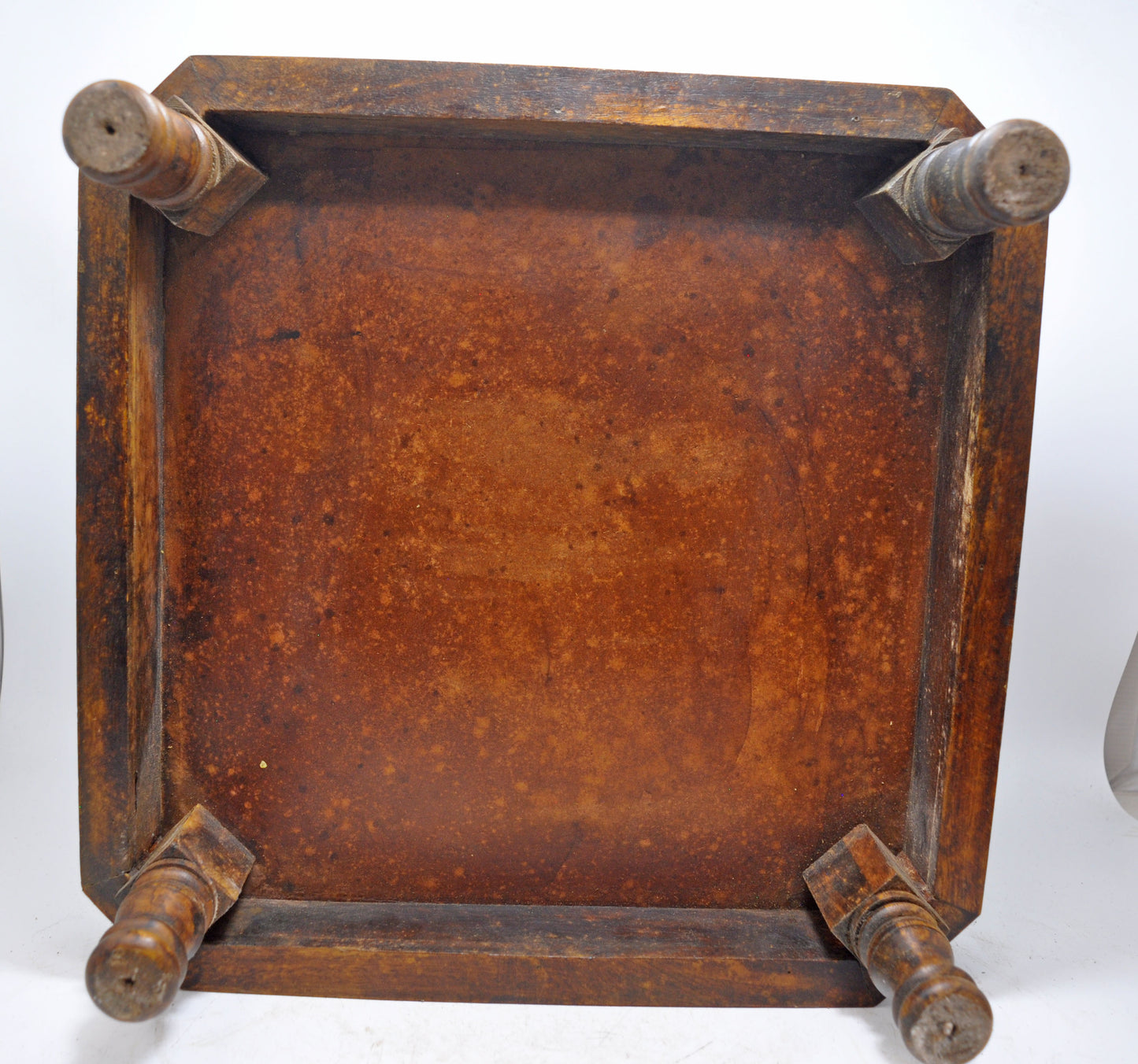 Vintage Wooden Square Choki Bajot Stool Original Old Hand Crafted Tile Fitted
