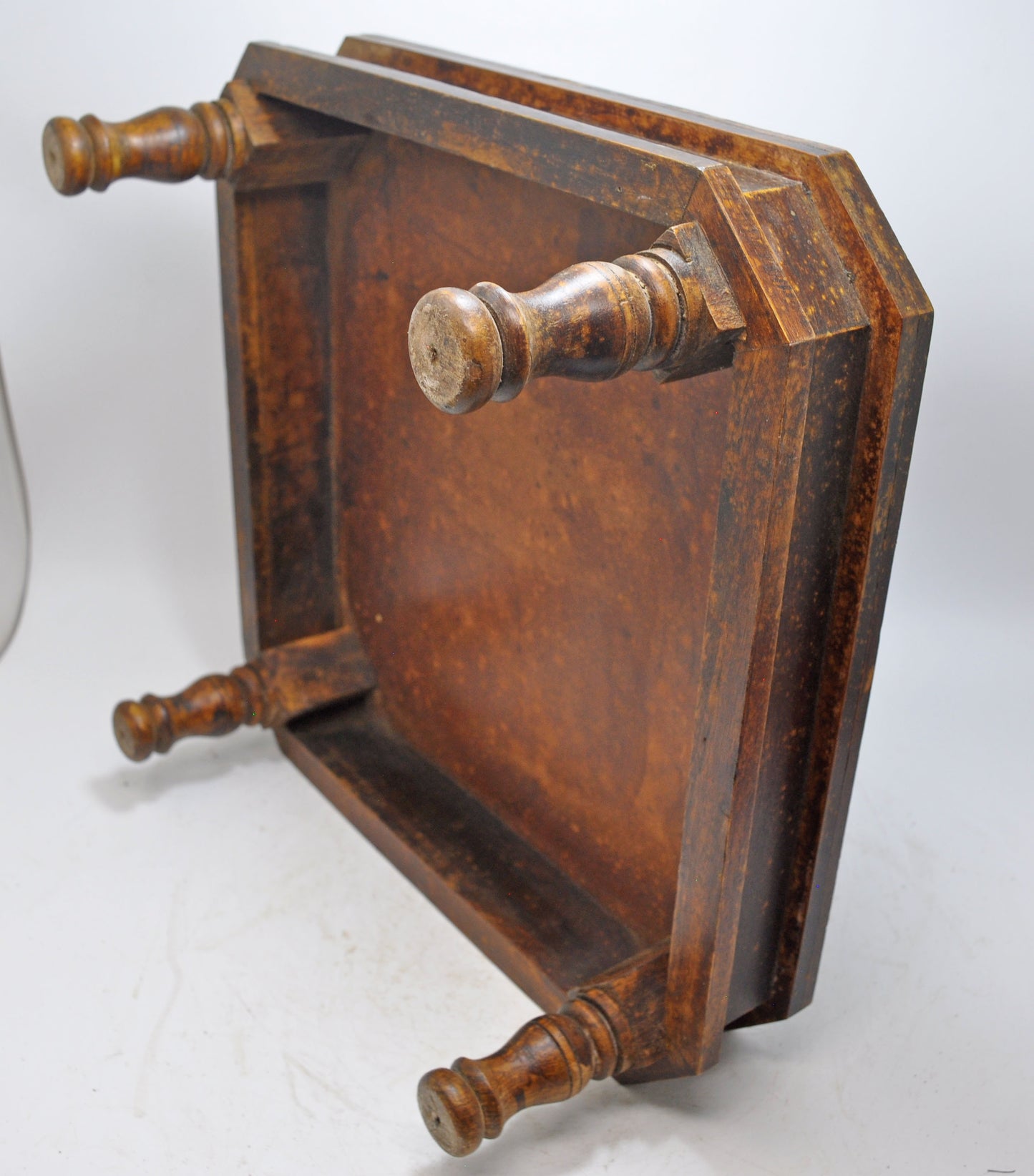 Vintage Wooden Square Choki Bajot Stool Original Old Hand Crafted Tile Fitted