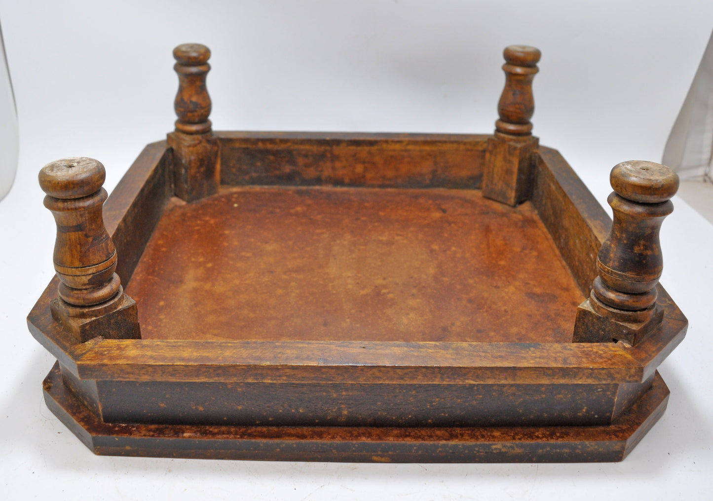 Vintage Wooden Square Choki Bajot Stool Original Old Hand Crafted Tile Fitted