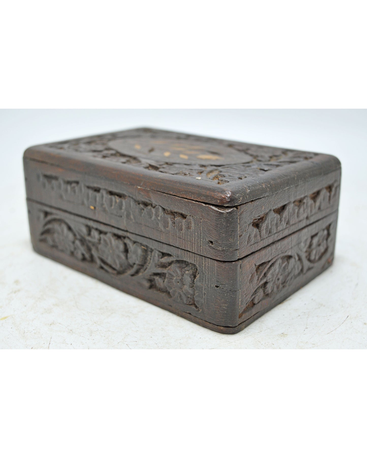 Vintage Wooden Small Jewellery Box Original Old Hand Crafted Carved