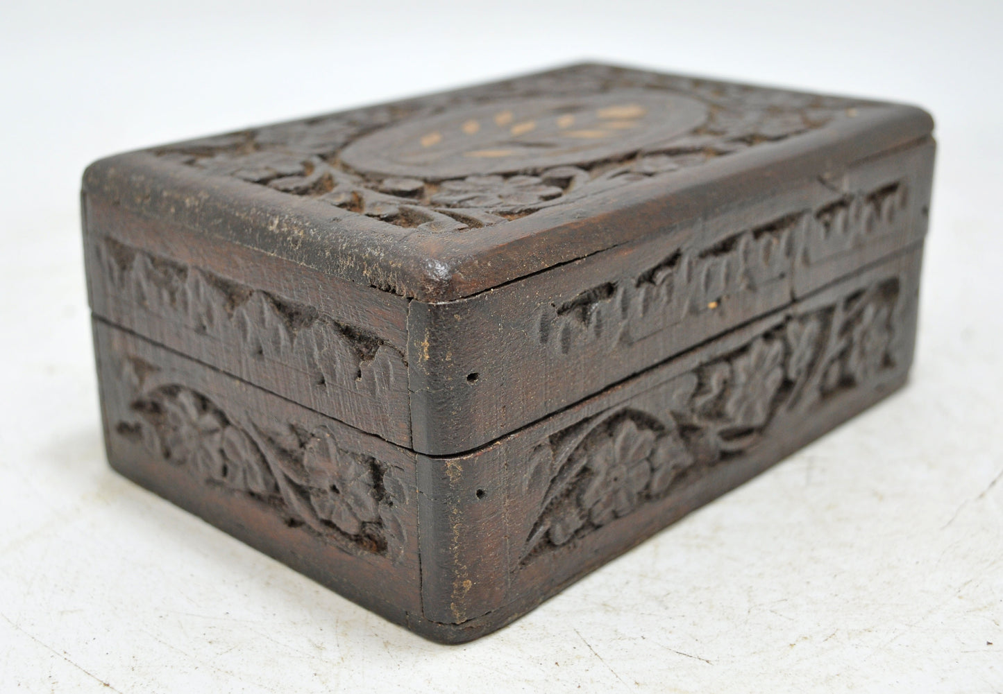 Vintage Wooden Small Jewellery Box Original Old Hand Crafted Carved