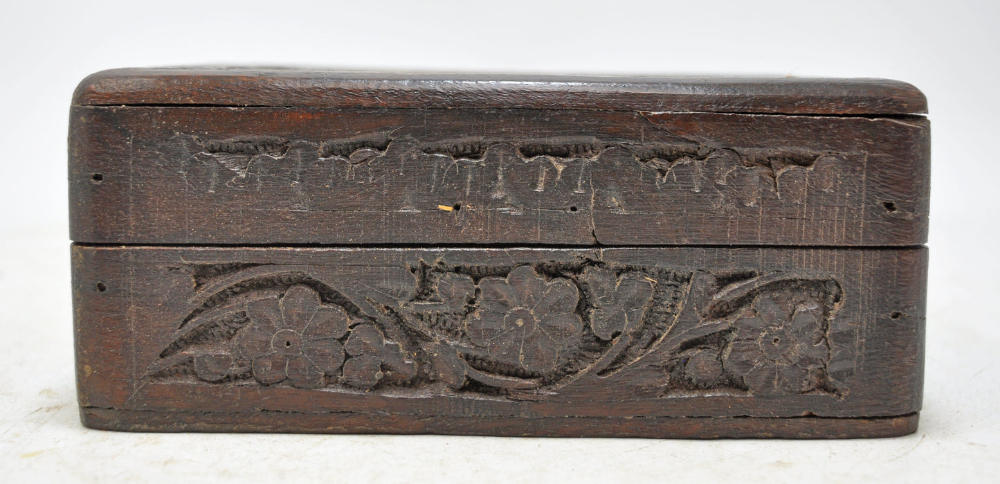 Vintage Wooden Small Jewellery Box Original Old Hand Crafted Carved