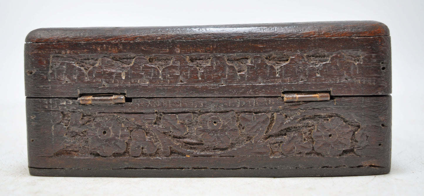 Vintage Wooden Small Jewellery Box Original Old Hand Crafted Carved