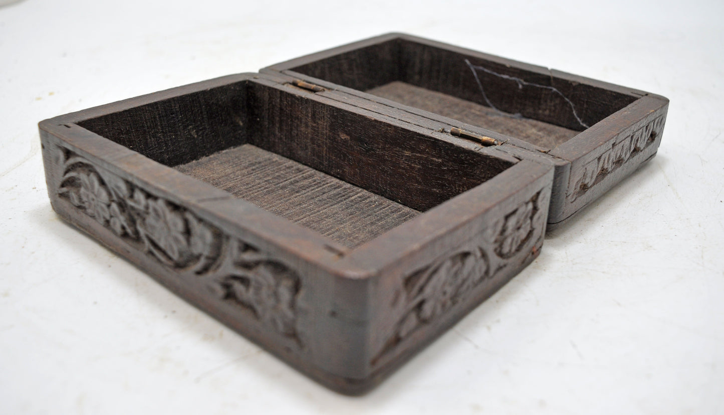 Vintage Wooden Small Jewellery Box Original Old Hand Crafted Carved