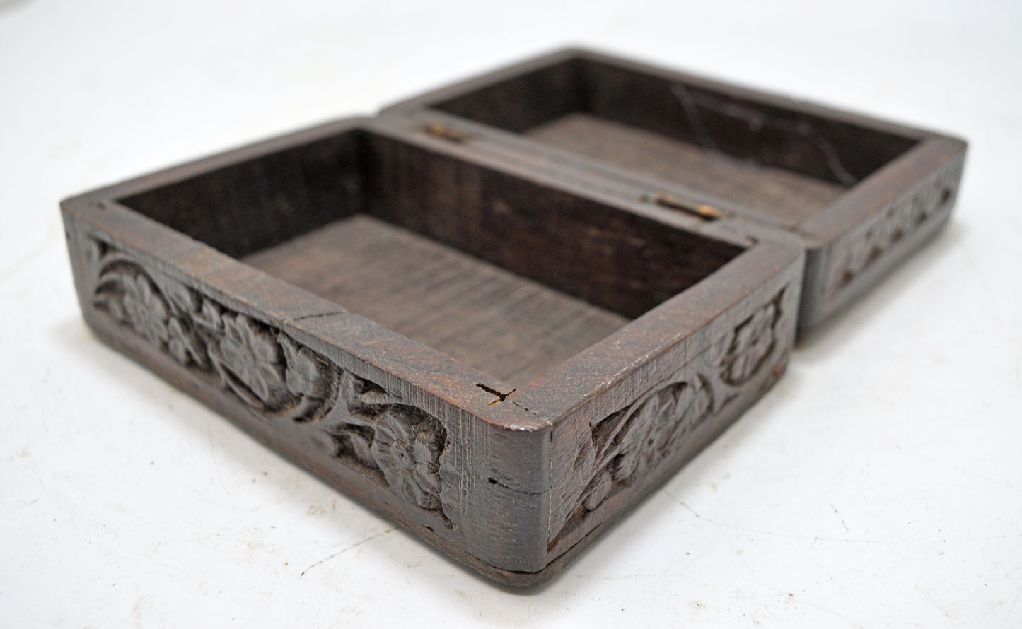 Vintage Wooden Small Jewellery Box Original Old Hand Crafted Carved