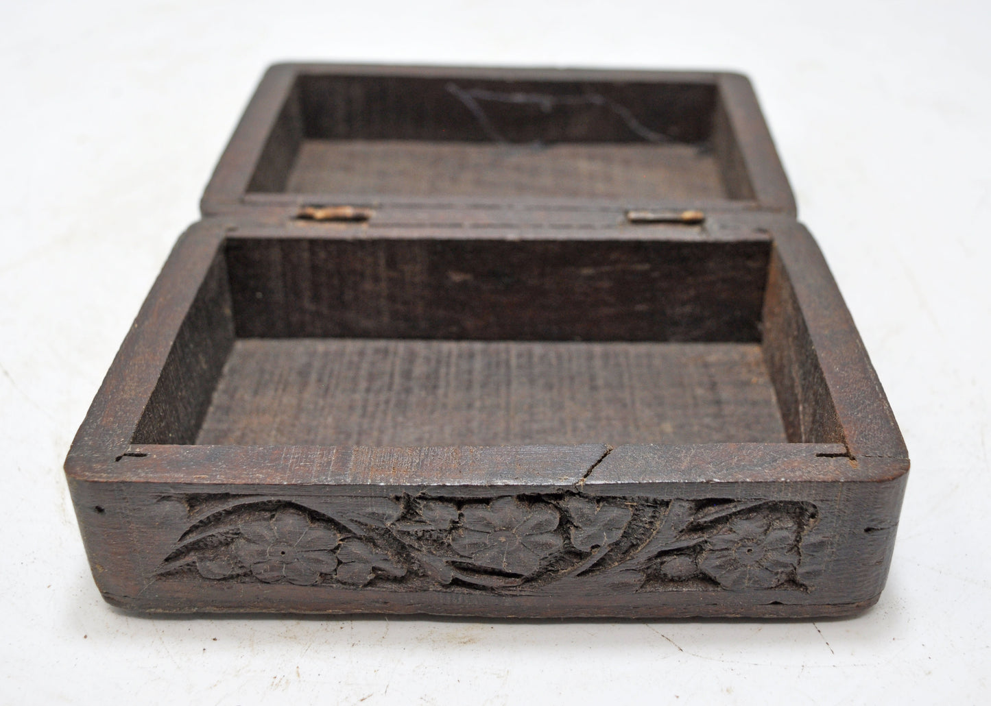 Vintage Wooden Small Jewellery Box Original Old Hand Crafted Carved