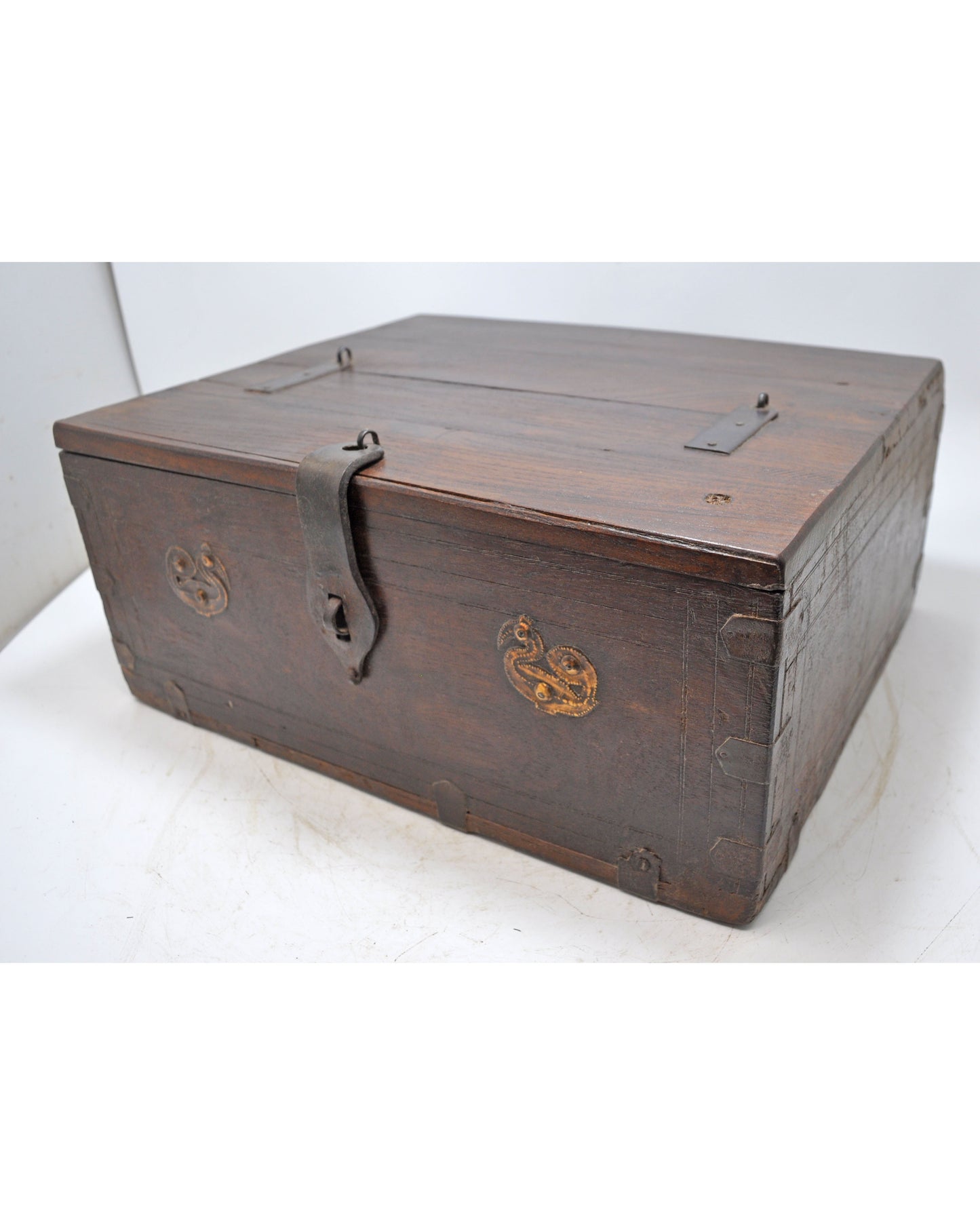 Antique Wooden Storage Chest Box Original Old Hand Crafted Brass Fitted