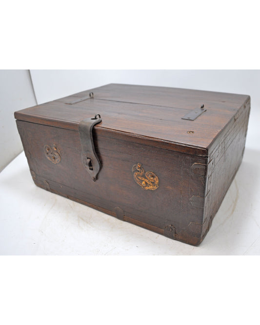 Antique Wooden Storage Chest Box Original Old Hand Crafted Brass Fitted
