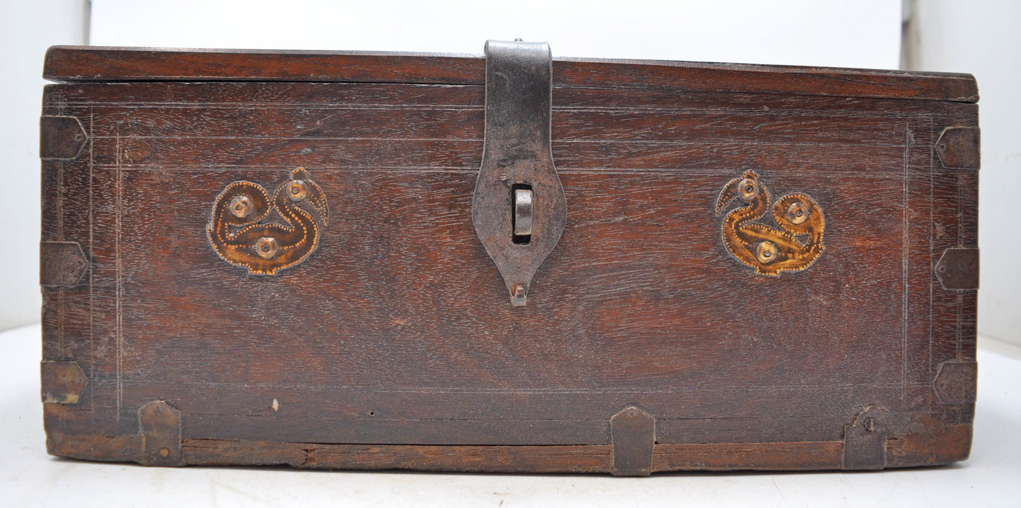 Antique Wooden Storage Chest Box Original Old Hand Crafted Brass Fitted