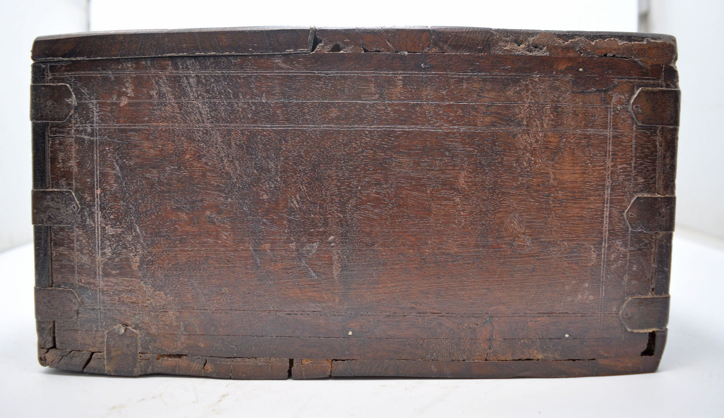 Antique Wooden Storage Chest Box Original Old Hand Crafted Brass Fitted