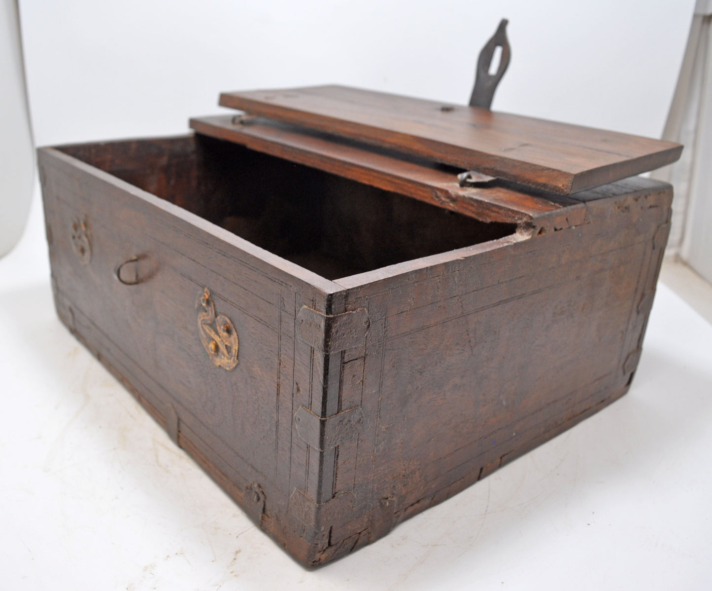 Antique Wooden Storage Chest Box Original Old Hand Crafted Brass Fitted