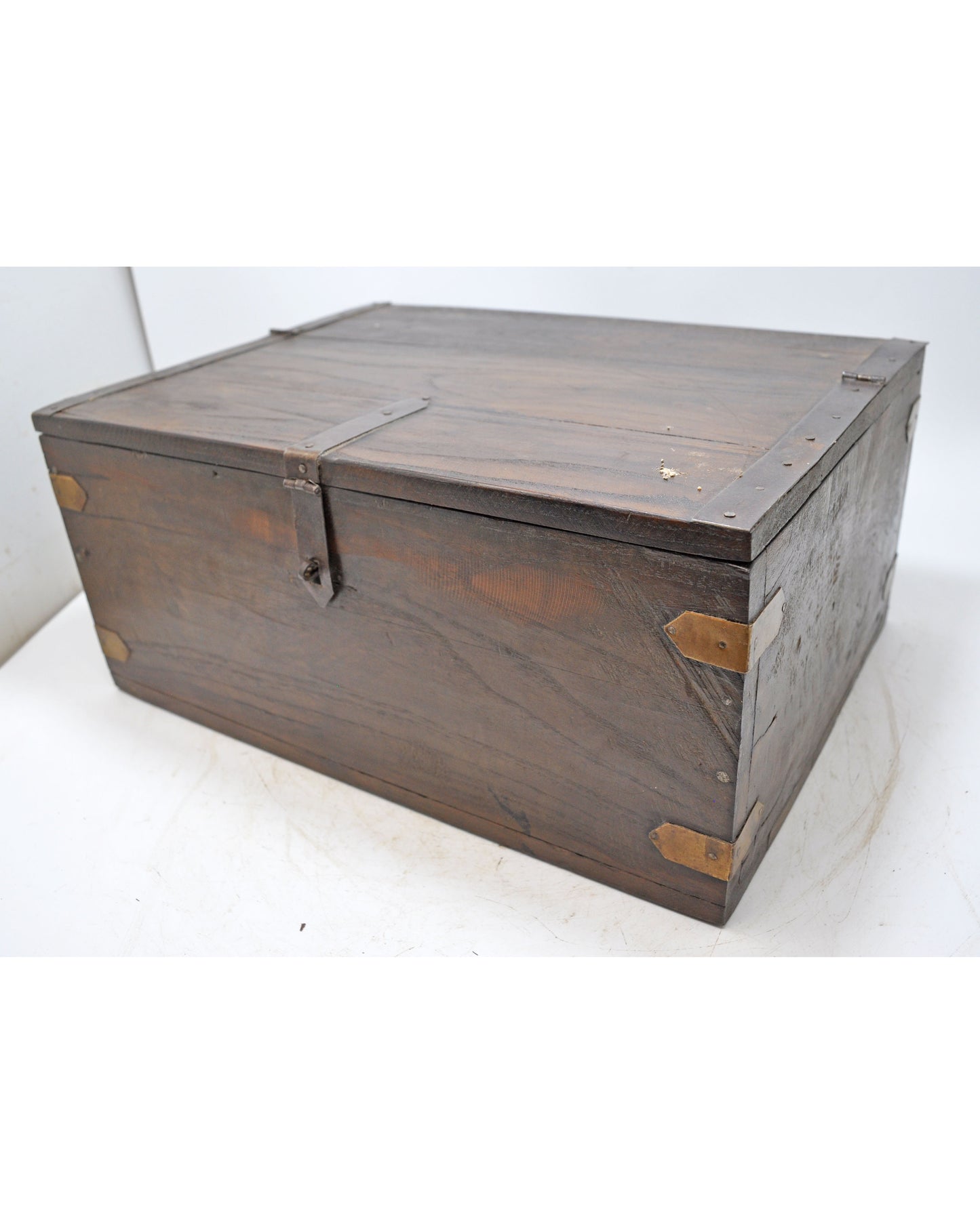 Antique Wooden Storage Chest Box Original Old Hand Crafted Brass Fitted