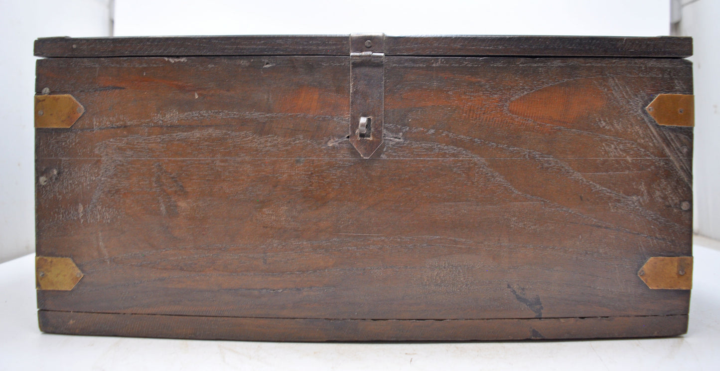 Antique Wooden Storage Chest Box Original Old Hand Crafted Brass Fitted