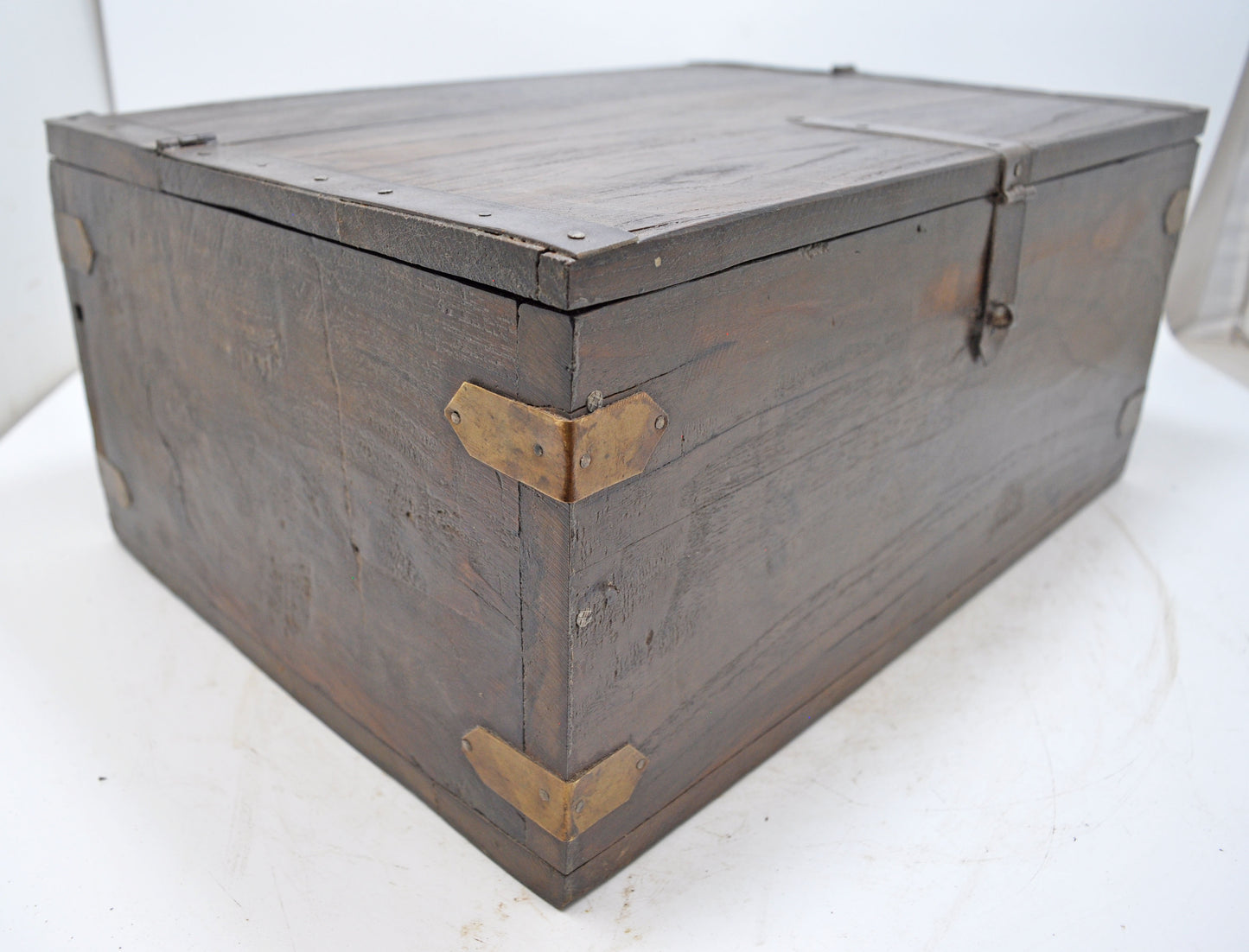 Antique Wooden Storage Chest Box Original Old Hand Crafted Brass Fitted
