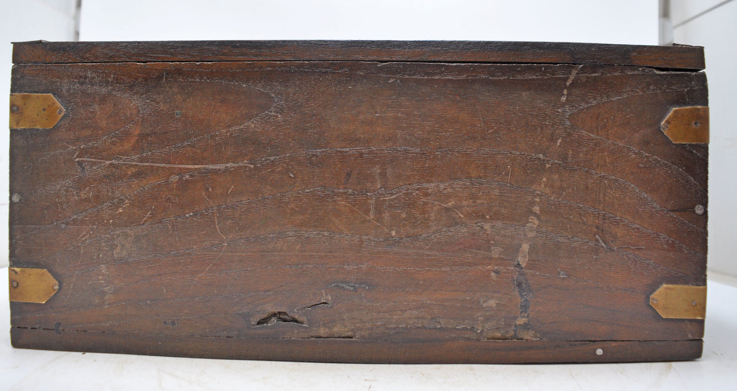 Antique Wooden Storage Chest Box Original Old Hand Crafted Brass Fitted