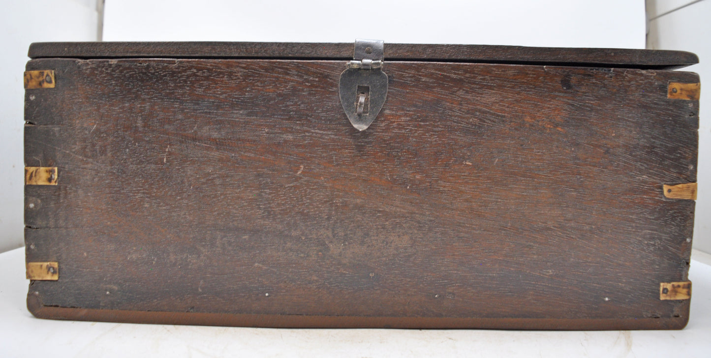 Antique Wooden Storage Chest Box Original Old Hand Crafted Brass Fitted