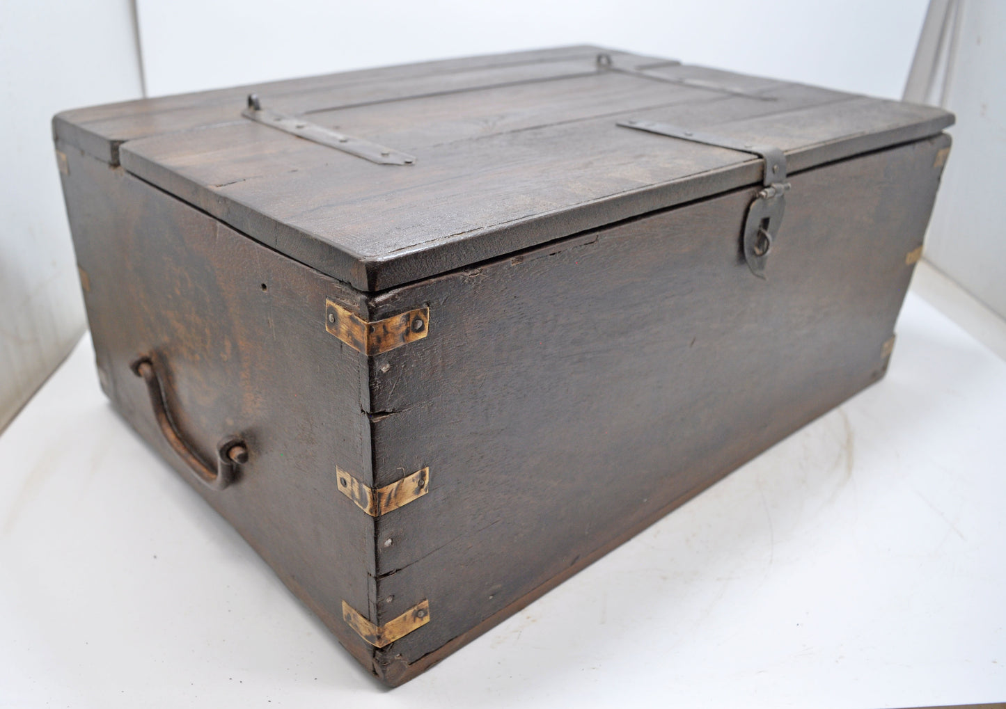 Antique Wooden Storage Chest Box Original Old Hand Crafted Brass Fitted