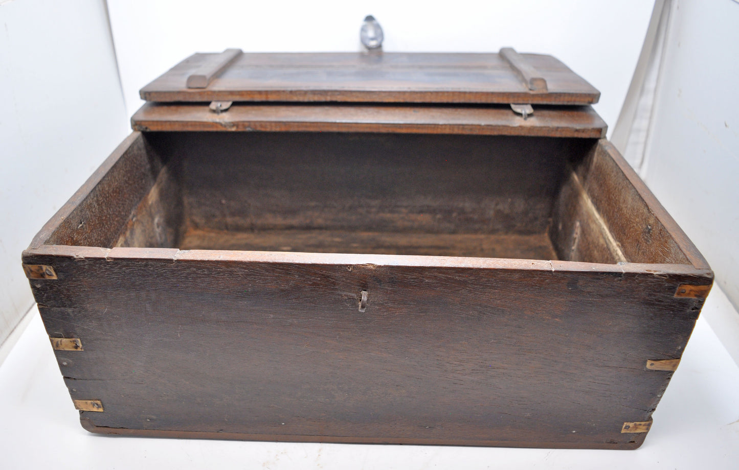 Antique Wooden Storage Chest Box Original Old Hand Crafted Brass Fitted