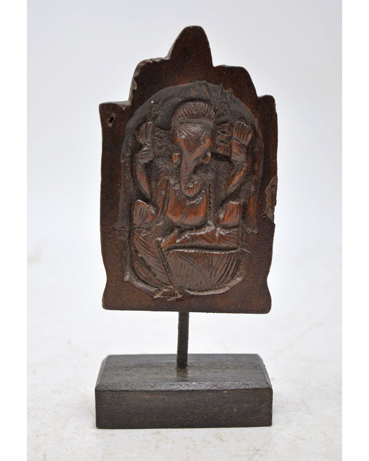 Antique Wooden God Ganesha Idol Panel Plaque Original Old Hand Carved