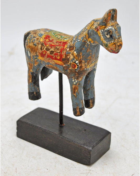 Hand Carved Wooden Horse Figurine on Stand Rustic Hand Painted