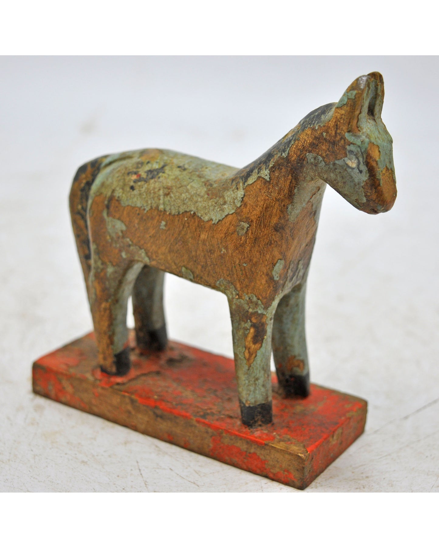 Hand Carved Wooden Small Size Standing Horse Figurine Rustic Hand Painted
