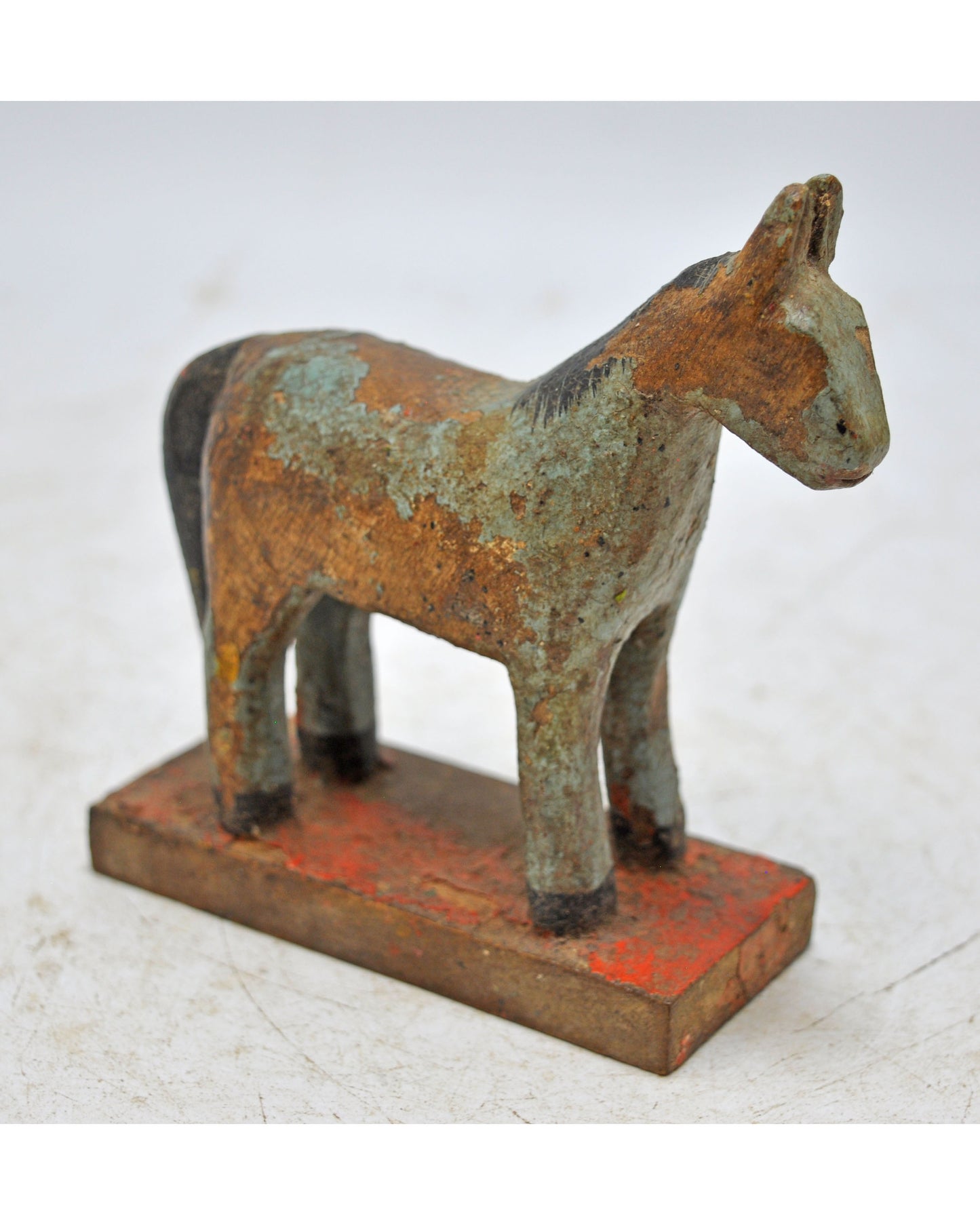 Hand Carved Wooden Small Size Standing Horse Figurine Rustic Hand Painted