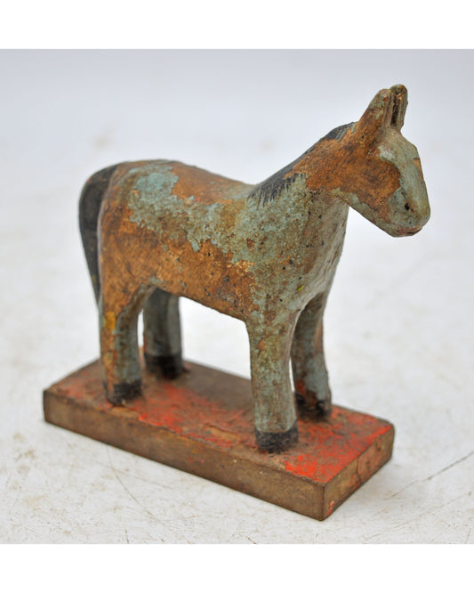 Hand Carved Wooden Small Size Standing Horse Figurine Rustic Hand Painted