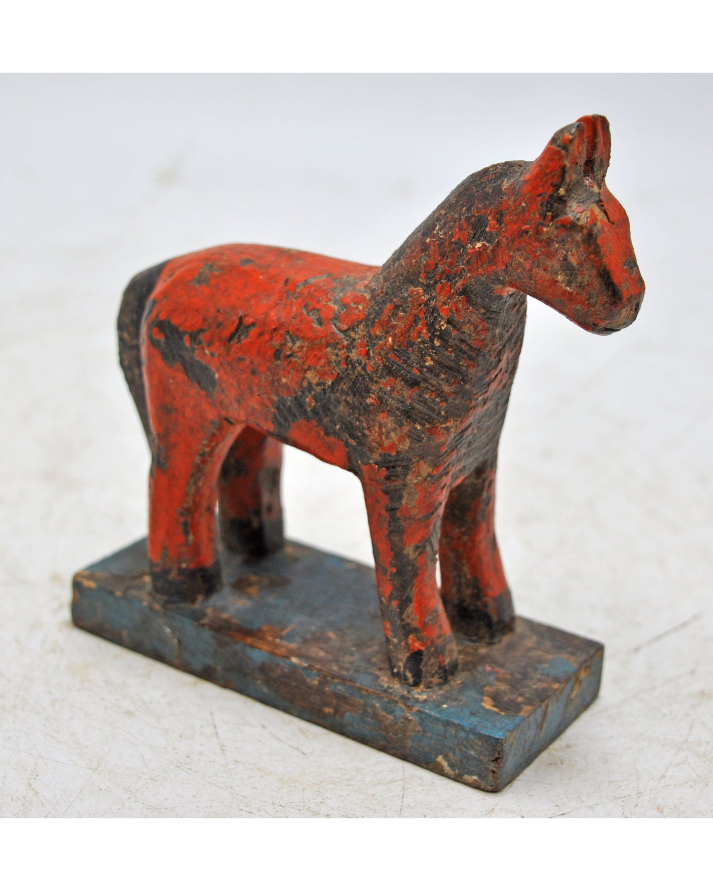 Hand Carved Wooden Small Size Standing Horse Figurine Rustic Hand Painted