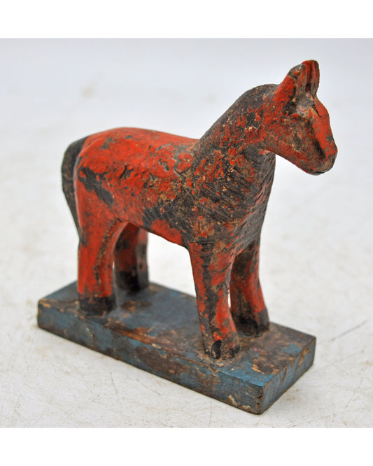 Hand Carved Wooden Small Size Standing Horse Figurine Rustic Hand Painted