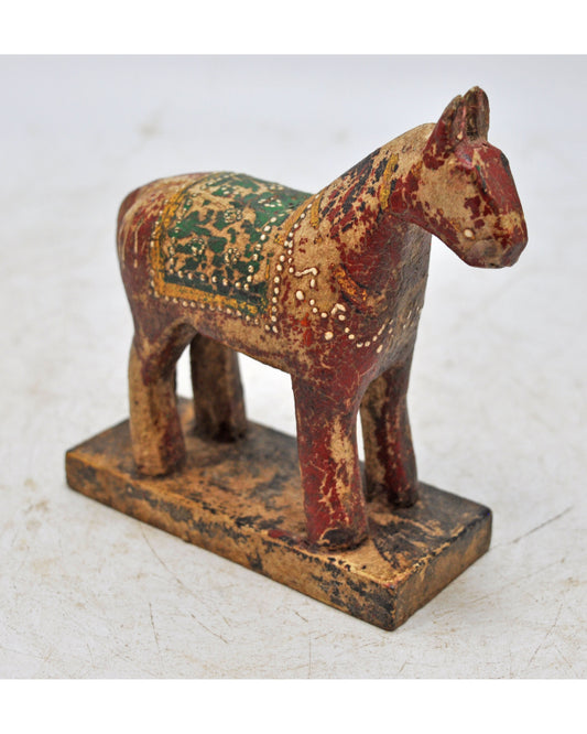 Hand Carved Wooden Small Size Standing Horse Figurine Rustic Hand Painted