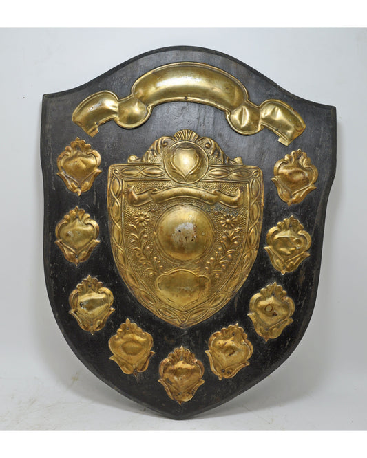 Vintage Wooden & Brass Decorative Award Sheild Original Old Hand Crafted
