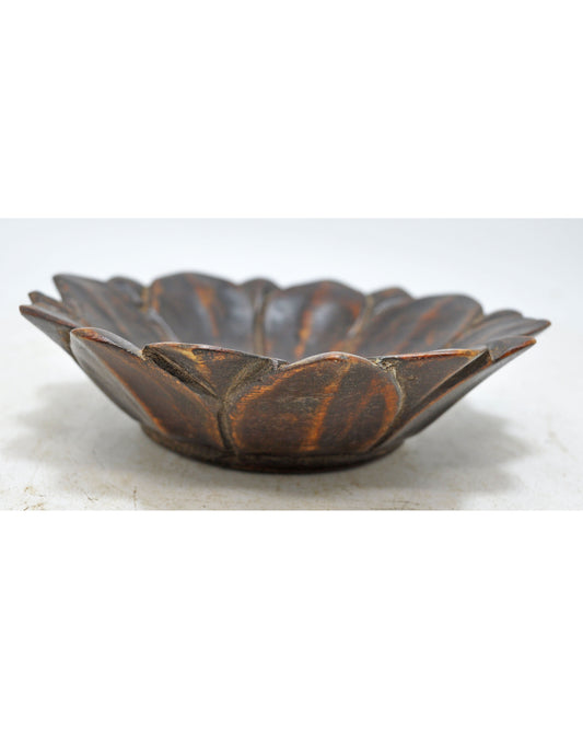 Vintage Wooden Floral Lotus Shaped Bowl Original Old Hand Carved