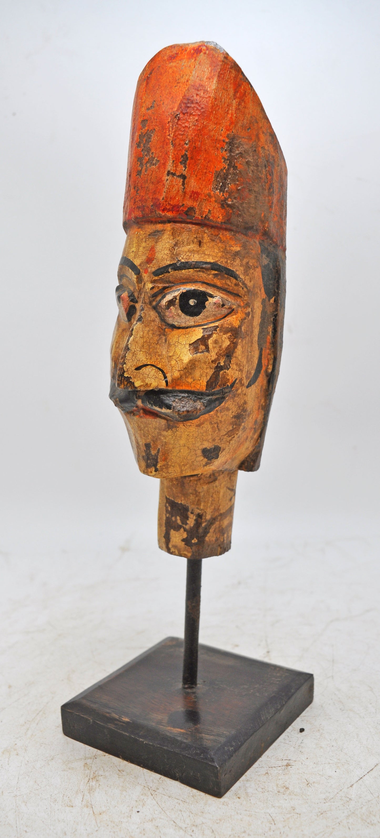 Hand Carved Wooden Man Puppet Head Bust Figurine Hand Painted