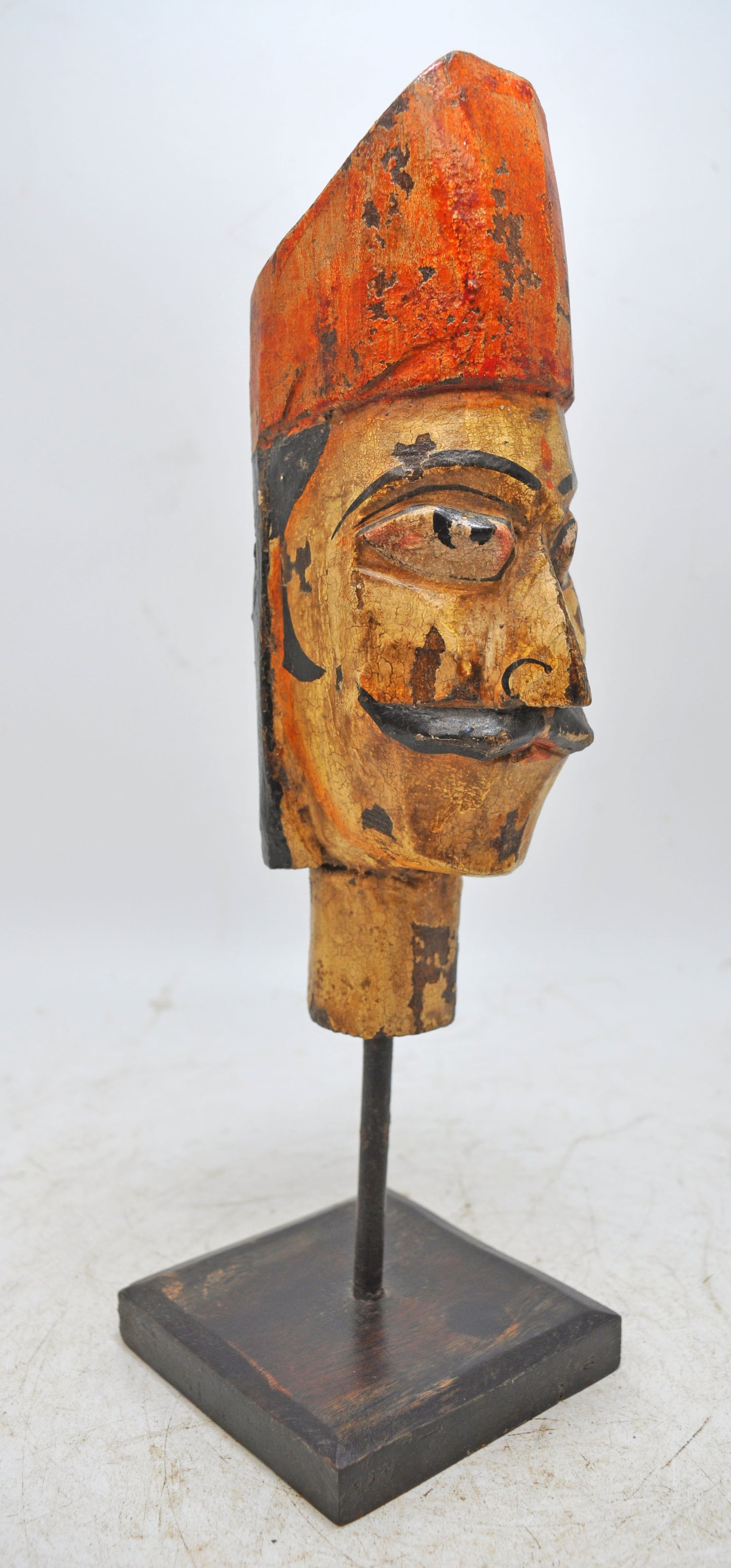 Hand Carved Wooden Man Puppet Head Bust Figurine Hand Painted