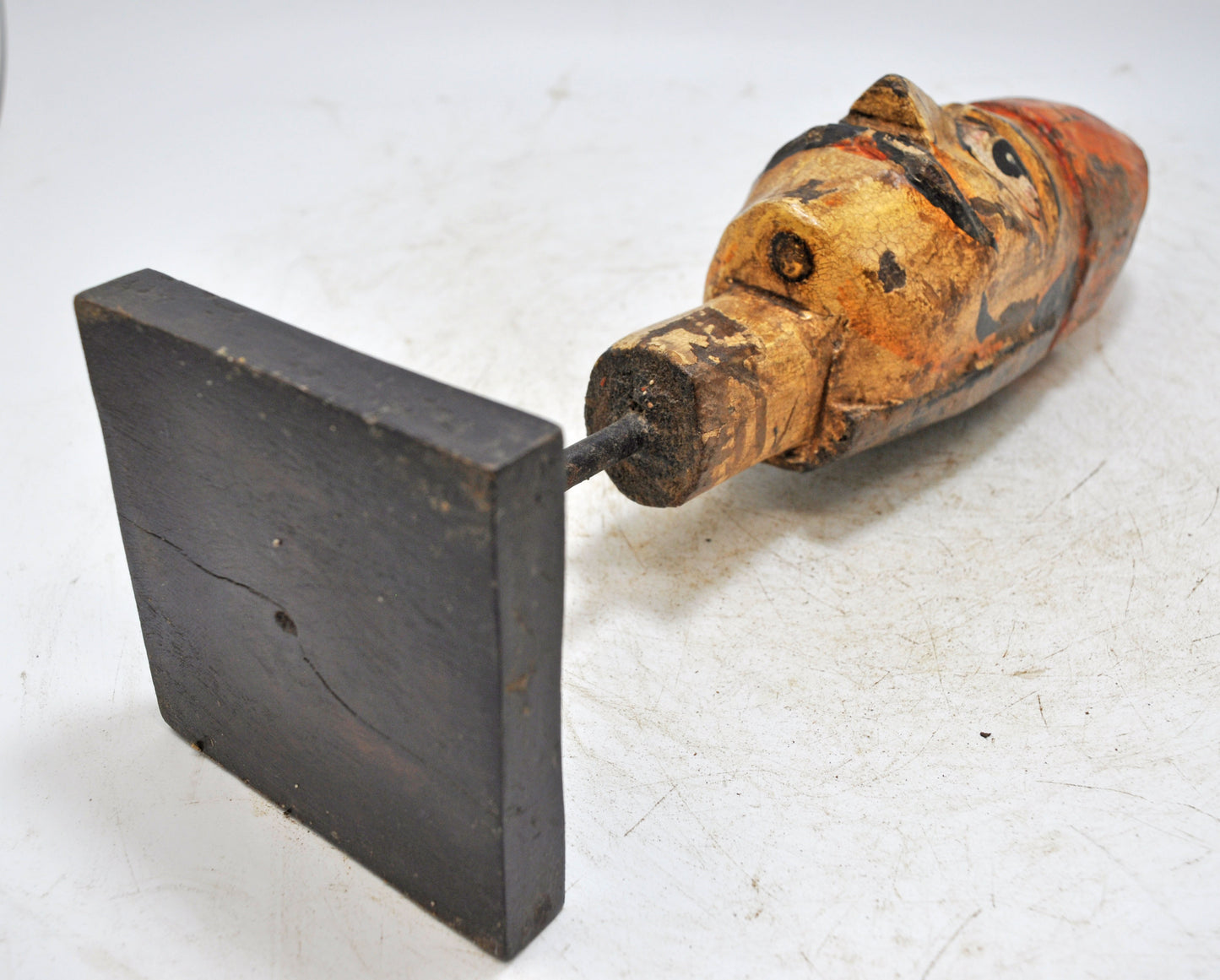 Hand Carved Wooden Man Puppet Head Bust Figurine Hand Painted