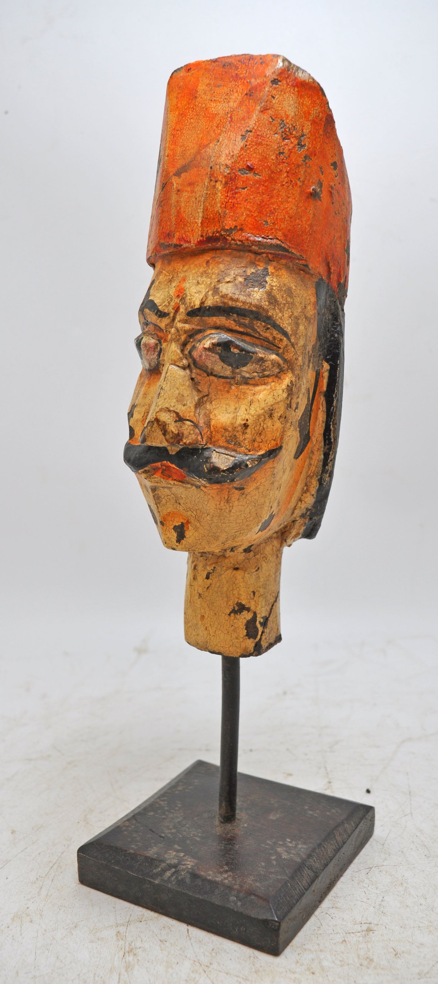 Hand Carved Wooden Man Puppet Head Bust Figurine Hand Painted