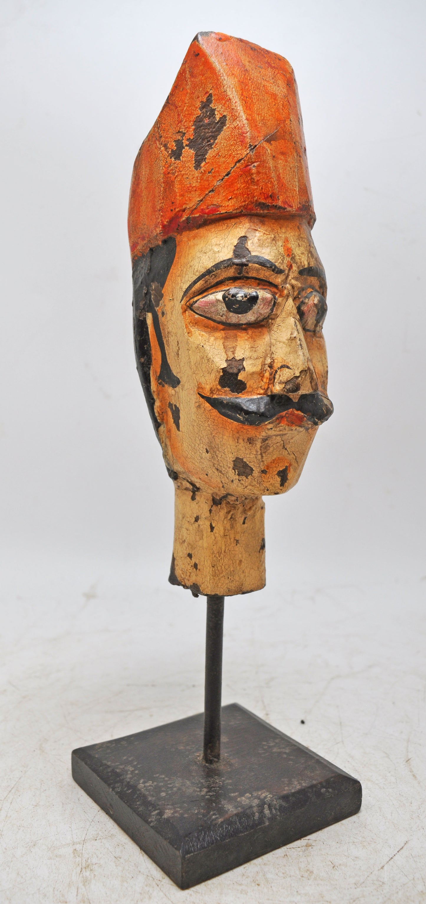 Hand Carved Wooden Man Puppet Head Bust Figurine Hand Painted