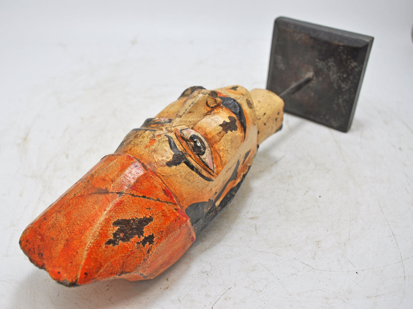Hand Carved Wooden Man Puppet Head Bust Figurine Hand Painted
