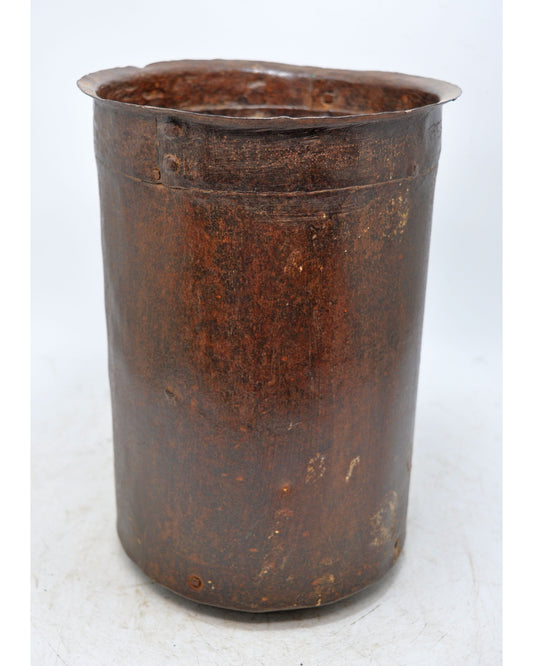Antique Iron Grain Measurement Mana Pot Original Old Hand Crafted