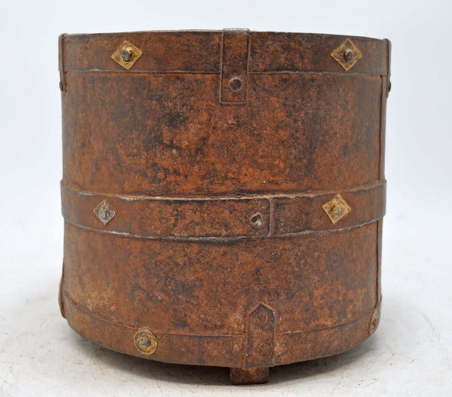 Antique Iron Grain Measurement Mana Pot Original Old Hand Crafted