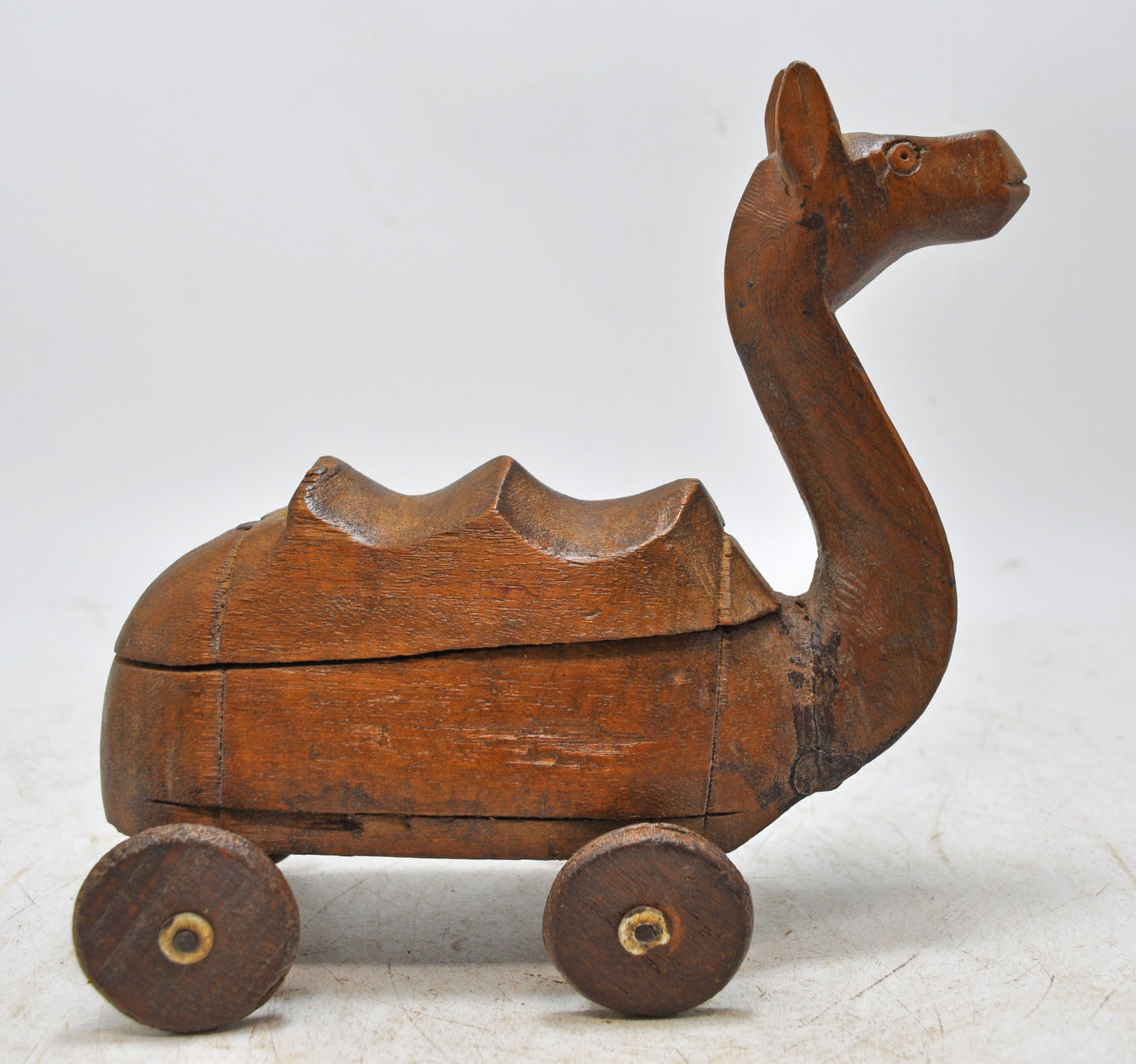Vintage Wooden Camel on Wheels Figurine Spice Box Original Old Hand Carved