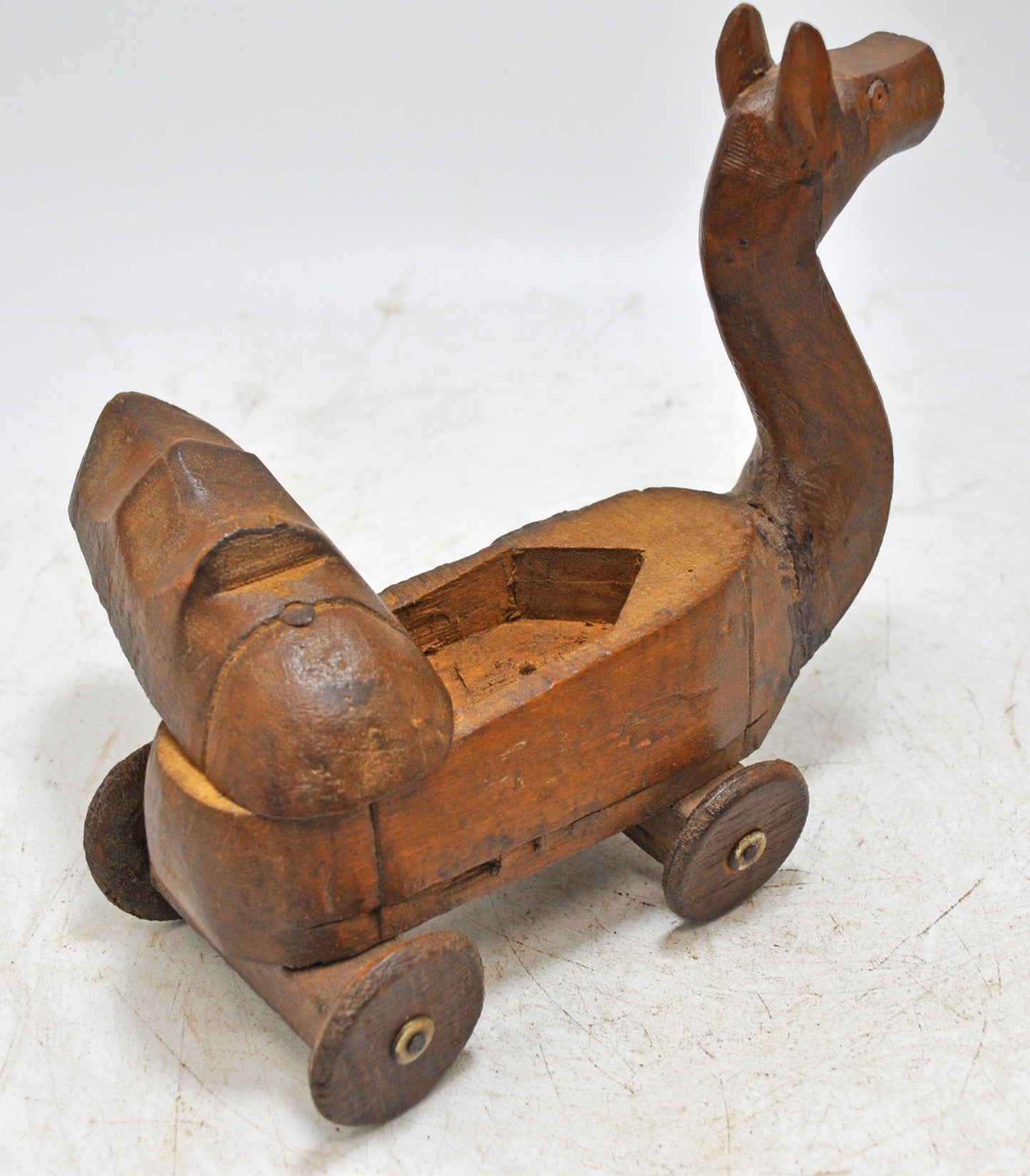 Vintage Wooden Camel on Wheels Figurine Spice Box Original Old Hand Carved