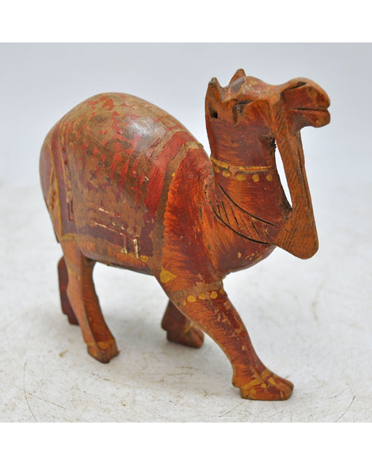 Vintage Wooden Small Camel Figurine Original Old Hand Carved Painted