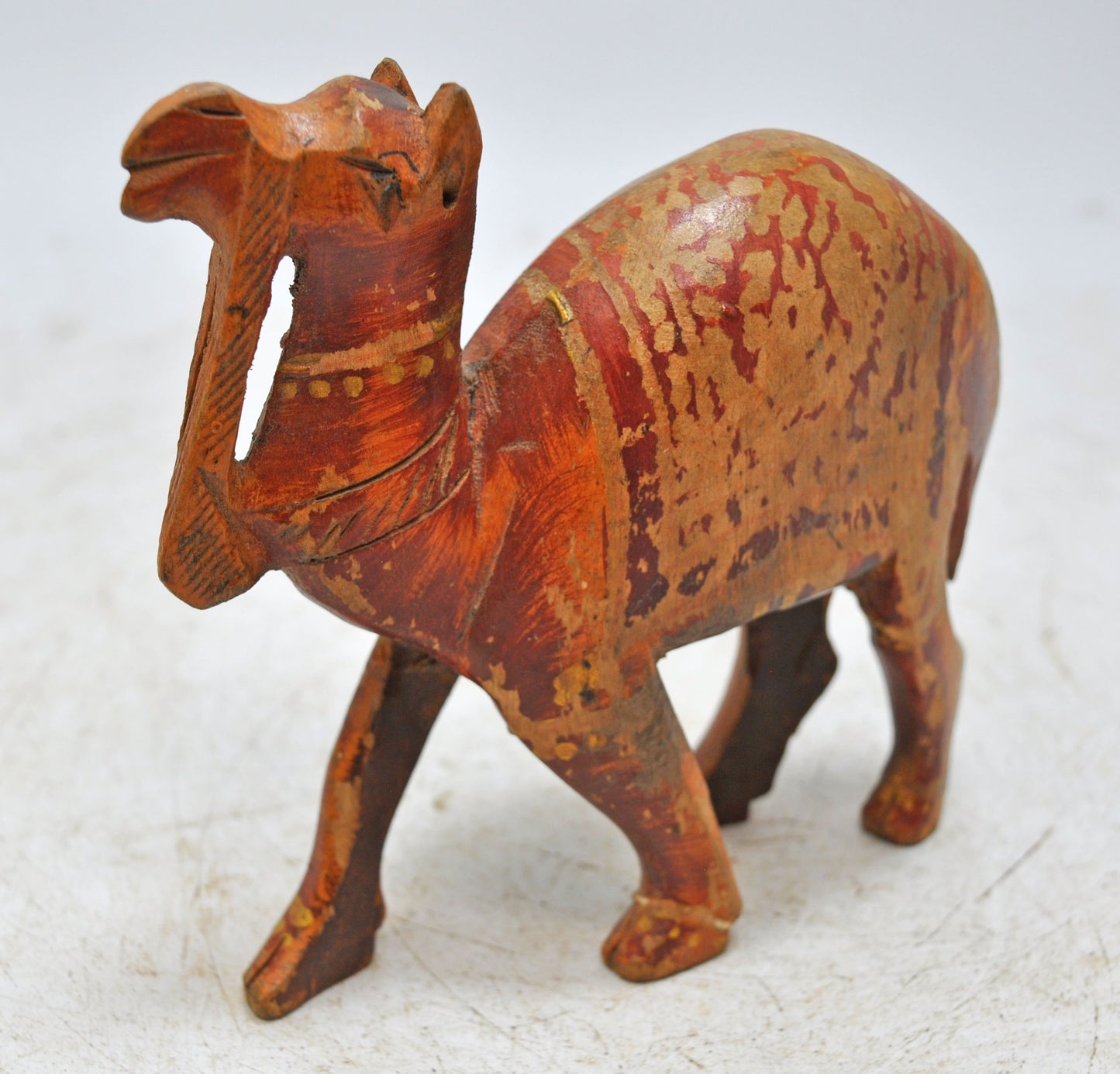Vintage Wooden Small Camel Figurine Original Old Hand Carved Painted